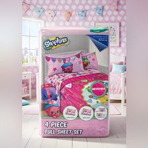 SHOPKINS 4 PIECE FULL SIZE SHEET SET w/ 1 flat sheet 1 fitted 2 pillow cases